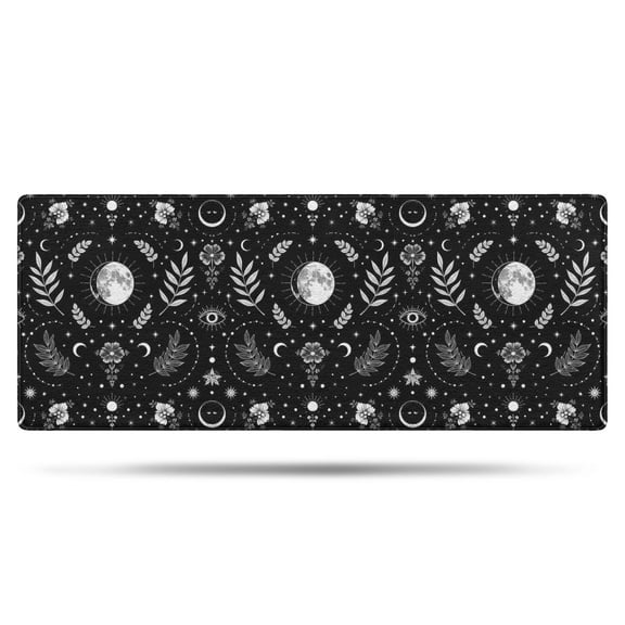 Black White Moon Leaf Flower Eye Pattern Bathroom Rugs Mat,Non Slip Microfiber Bathroom Rug,Rubber Backing,Soft Bathroom Mats for Bathroom Floor,Tub and Shower,60x24in(150x60cm)