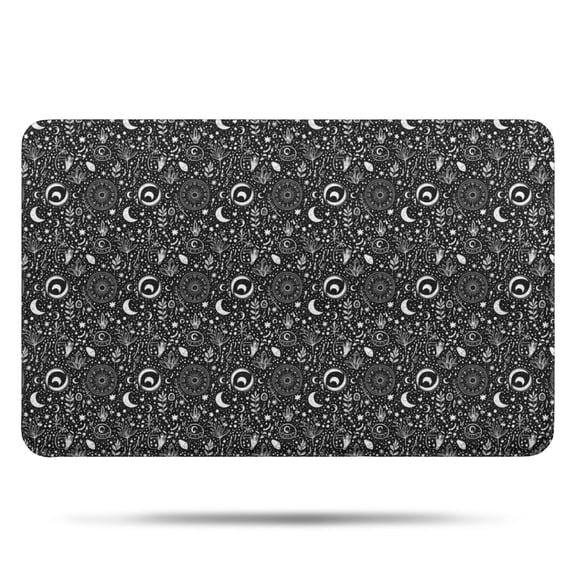 Black White Moon Plant Pattern Bathroom Rugs Mat,Non Slip Microfiber Bathroom Rug,Rubber Backing,Soft Bathroom Mats for Bathroom Floor,Tub and Shower,17x27in(43x68cm)