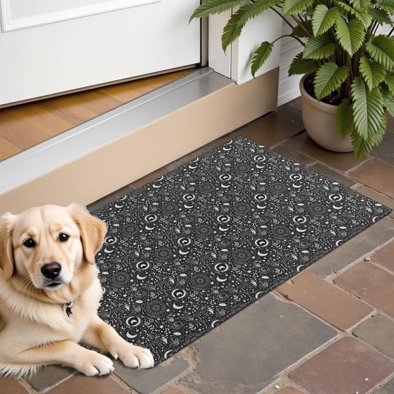 Black White Moon Plant Pattern Door Rugs,Washable Non Slip Door Mats Indoor,Decorative Door Mats,Entry Mat Indoor for Entrance,Bedroom,Kitchen,Bathroom,16"x24"