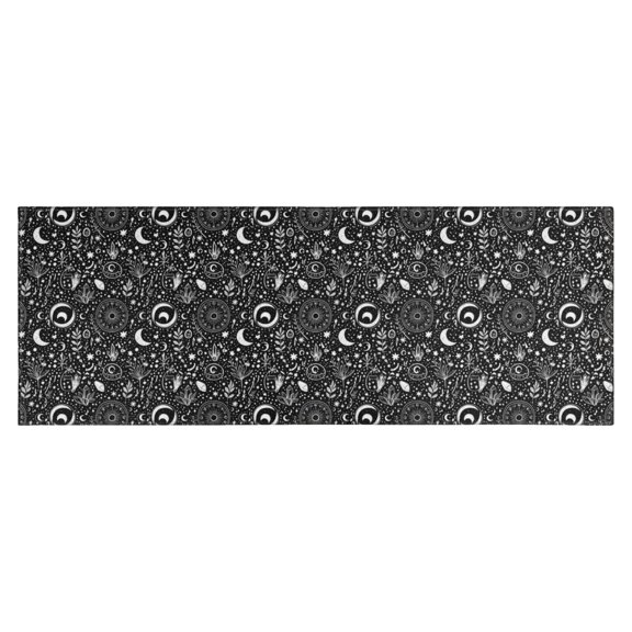 Black White Moon Plant Pattern Kitchen Rug Mat,Kitchen Runner Rugs Non Skid Washable,Decorative Kitchen Floor Mats for Kitchen,Sink,Laundry,17"X47"