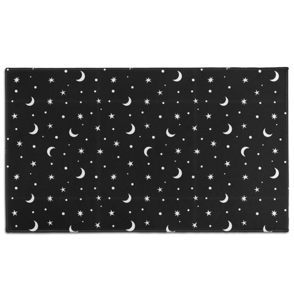 Black White Moon Star Pattern Door Rugs,Washable Non Slip Door Mats Indoor,Decorative Door Mats,Entry Mat Indoor for Entrance,Bedroom,Kitchen,Bathroom,17"x30"