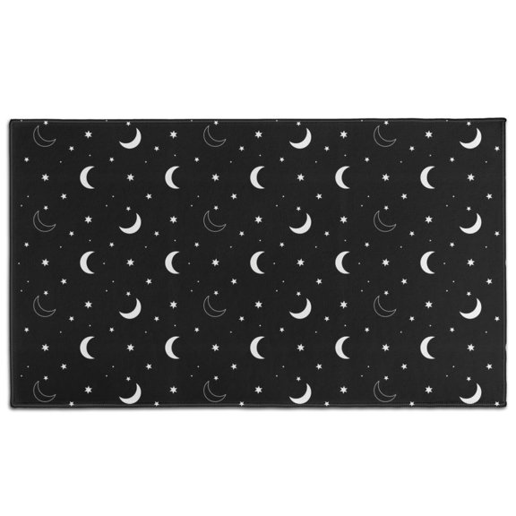 Black White Moon Star Pattern Door Rugs,Washable Non Slip Door Mats Indoor,Decorative Door Mats,Entry Mat Indoor for Entrance,Bedroom,Kitchen,Bathroom,17"x30"