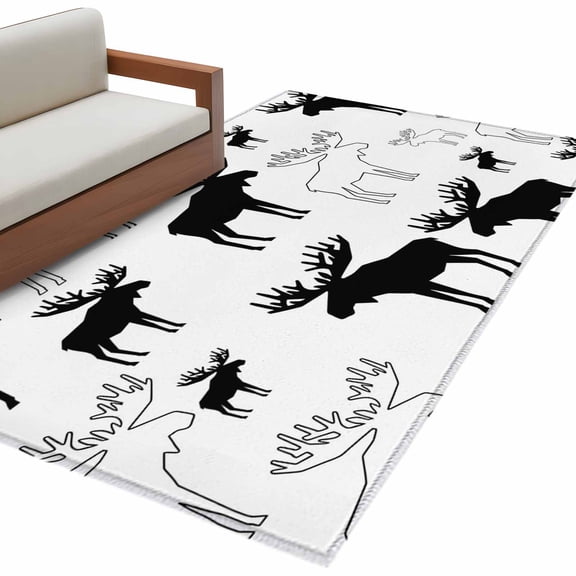 Black White Moose Area Rug 3x5 Washable Rug Non Slip Modern Abstract Art Large Area Rug Indoor Floor Carpet for Entryway Bedroom Kitchen Living Room Home Office Dining Room Nursery