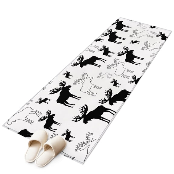 Black White Moose Kitchen Runner Rug 2x6 Washable Runners for Hallway Non Slip Modern Abstract Art Large Area Rug Indoor Floor Carpet for Bathroom Laundry Entryway Bedroom Living Room