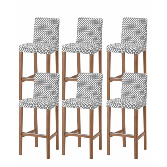 Black White Morocco Bar Stool Covers Set of 6, Modern Abstract Classic Geometric Stretch Washable Bar Chair Covers with Backs, Removable Pub Counter Height Chair Cover for Kitchen Dining Room Cafe