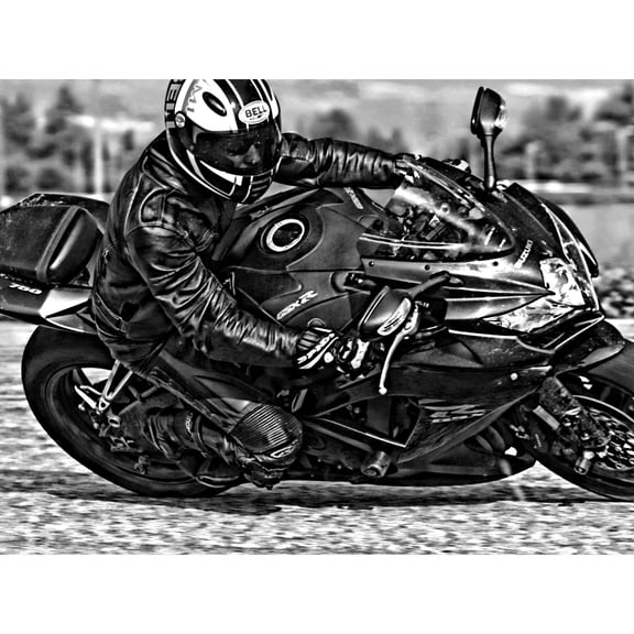 Black White Motorcycle Motorbike Racer Extra Large XL Wall Art Poster Print