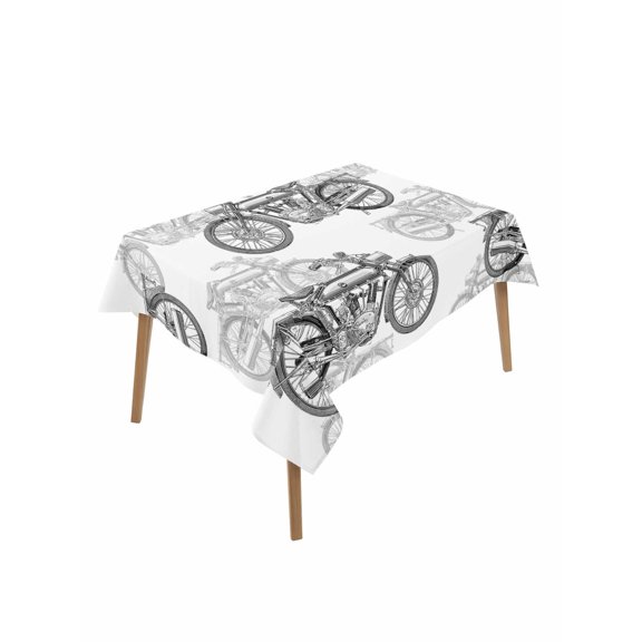 Black White Motorcycles Rectangle Tablecloth, Modern Hand-Painted Vehicles Waterproof & StainResistant Tablecloth, Washable Oil-proof Table Cover for Dining/Party/Wedding/Camping/Buffet 60x84 In