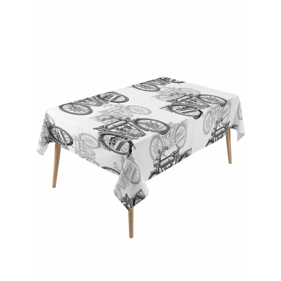 Black White Motorcycles Table Cloth, Waterproof Tablecloth for Rectangle Tables, Modern Hand-Painted Vehicles Reusable Washable Fabric Table Cover for Restaurant Kitchen Dining Tables 60"x120"
