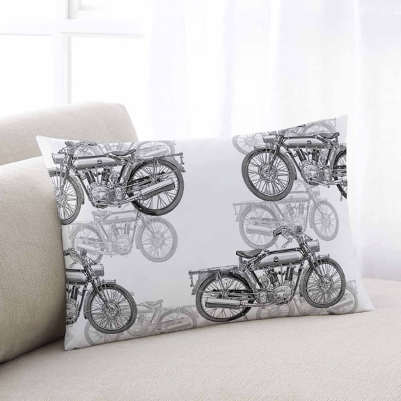 Black White Motorcycles Throw Pillow Covers, Modern Hand-Painted Vehicles Soft Breathable Pillow Cases with Invisible Zipper for Sleeping, Toddler Pillowcases for Couch Bed Sofa Chair 12x20 Inches