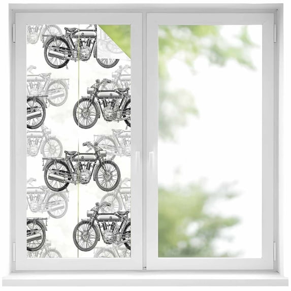 Black White Motorcycles Window Privacy Film, Modern Hand-Painted Vehicles Static Cling UV Sun Blocking Heat Control Window Tint Day and Night, Non-Adhesive One Way Windows Privacy Cover 19.6''x39.3''