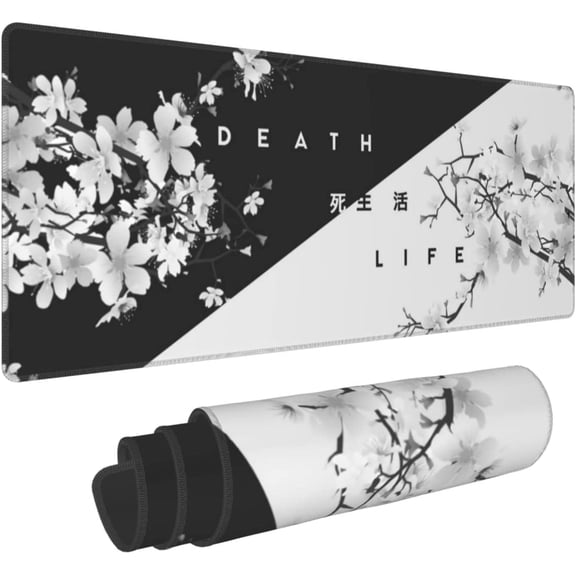 Black and White Mouse Pad 31.5 X 11.8 Inch Japanese Cherry Blossom Extended Large Mouse Mat Non-Slip Rubber Mousepad Stitched Edges Keyboard Mouse Mat Desk Pad for Office Home Game