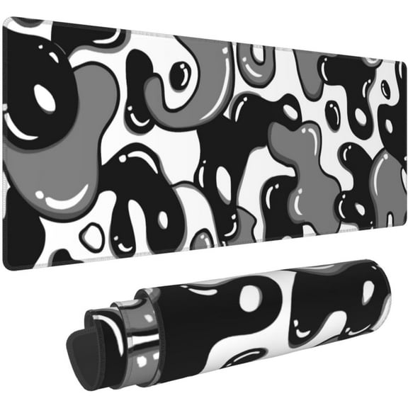 Black and White Mouse Pad 31.5”x11.8” Geometric Design Extended Large Mousepad Keyboard Mouse Mat Desk Pad Non-Slip Rubber Base Stitched Edge Large XXL Mousepad for Gaming Laptop Computer Desktop