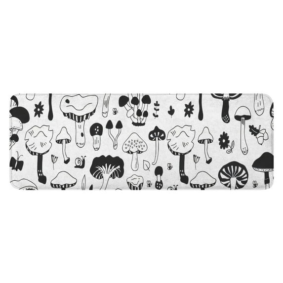 Black White Mushroom Sketch White Pattern Kitchen Rug Mat,Kitchen Runner Rugs Non Skid Washable,Decorative Kitchen Floor Mats for Kitchen,Sink,Laundry,17"x47.2"