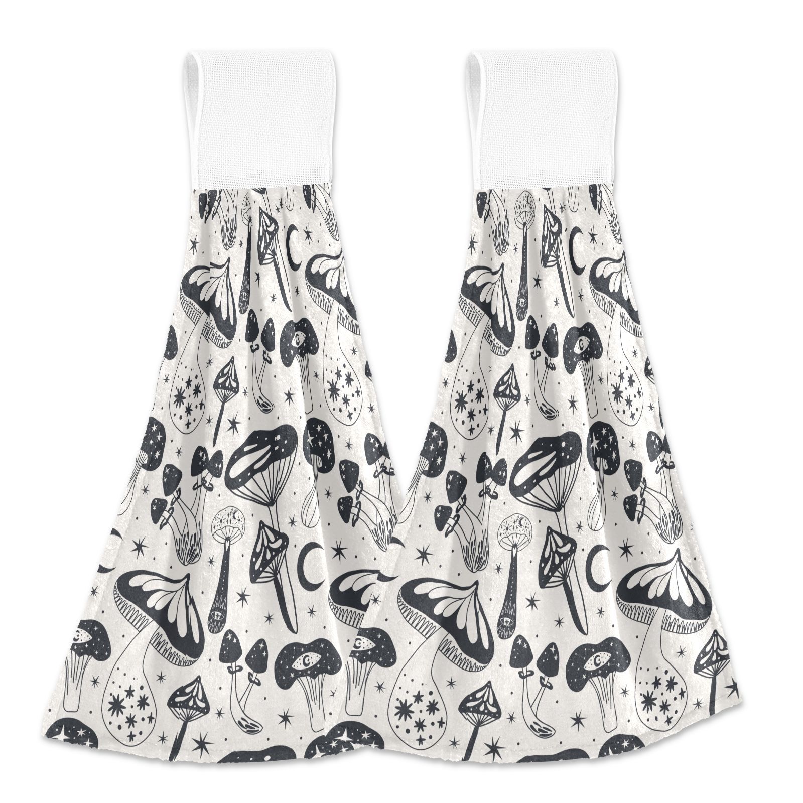 Black and White Mushrooms 2pcs Bathroom Hanging Towels Soft Hand Towel