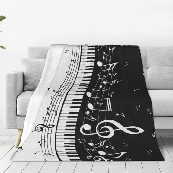 Black White Music Note Blanket Print Throw Blanket Soft Comfortable for Sofa Chair Bed Office Gift 50"x40"