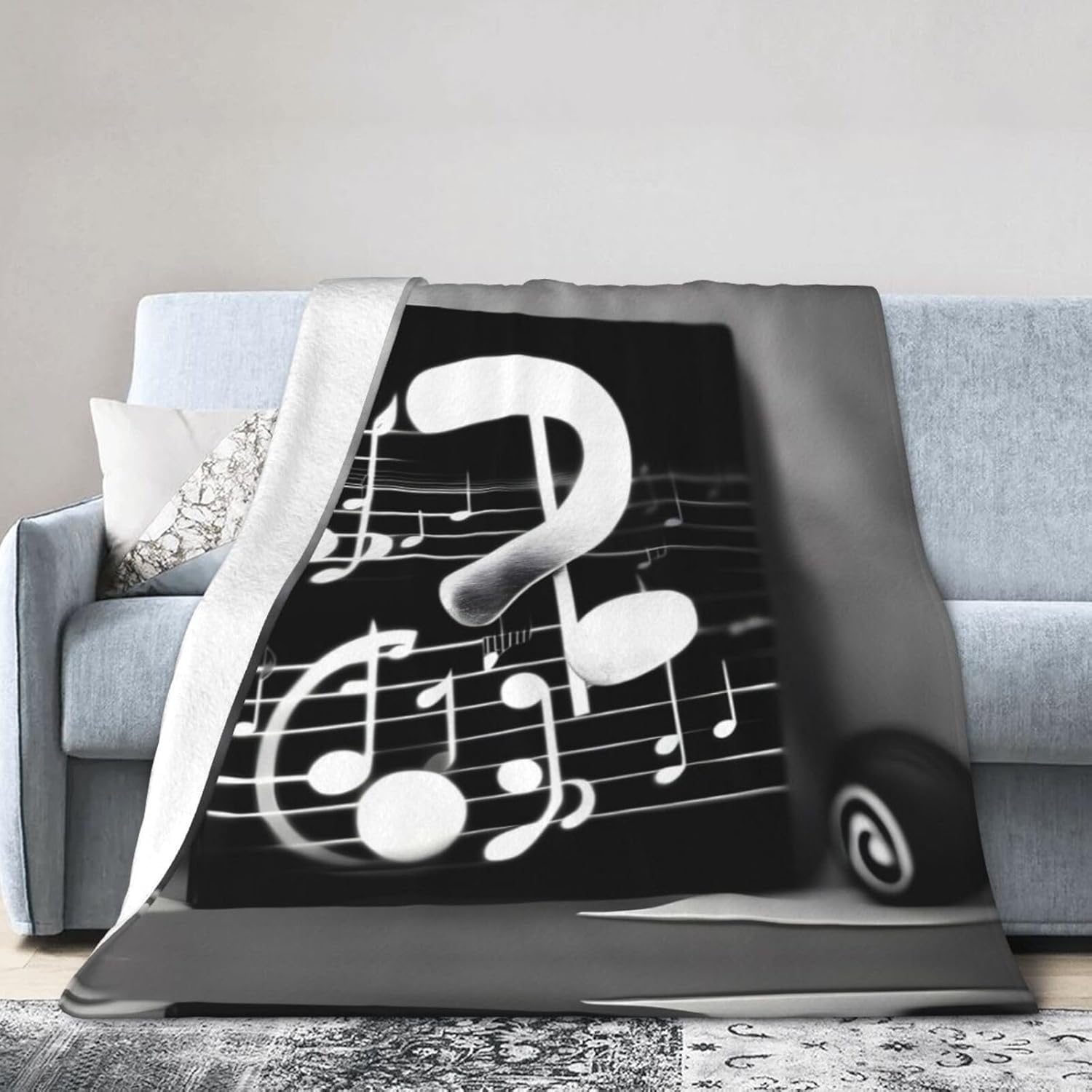 Black White Music Note UltraSoft Flannel Fleece BlanketPerfect for