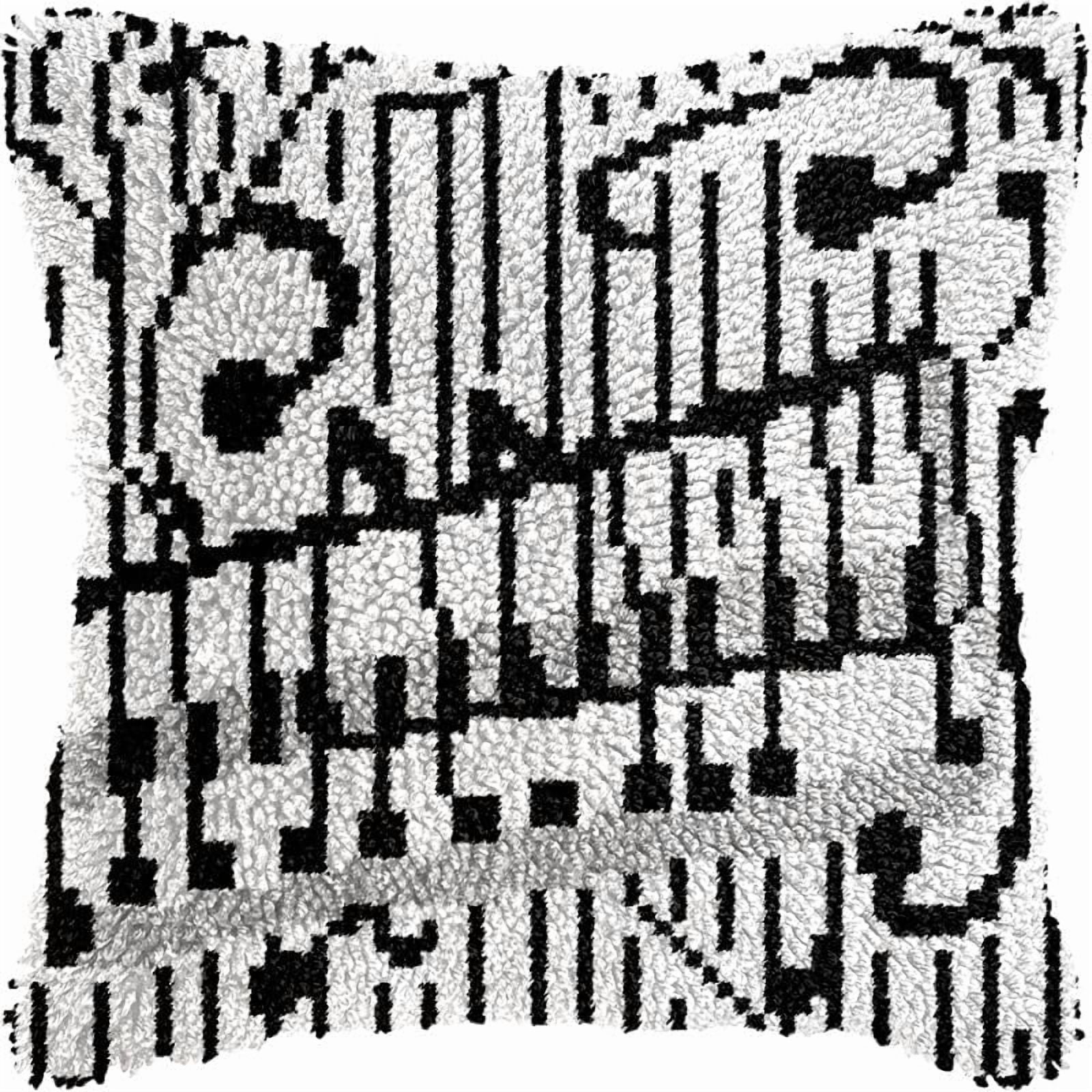 Black White Music Notes Latch Hook Pillow Kits Cushion Pillowcase with Pattern Printed Canvas Sofa Hooking Pillows Crafts Embroidery Latch Hooking Crochet Kits 17x17 inch(193)