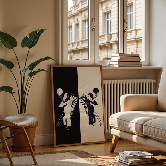 Black & White Mystic Sisterhood Cosmic Witch Aesthetic Poster, Unframed Size 8x12