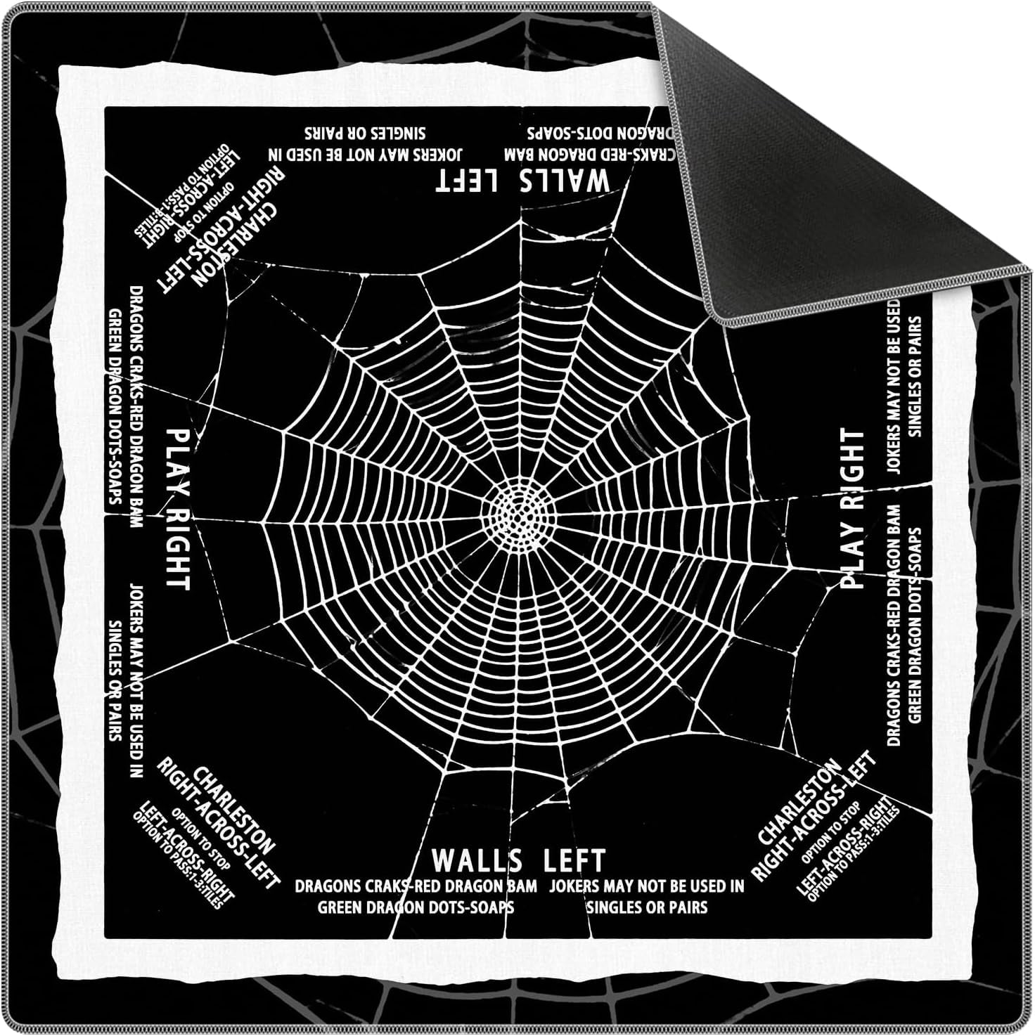 Black and White Mystical Gothic Spider Web Mahjong Mat 31.5x31.5 Inch, Non-Slip and Noise Reduction Mah Jong Table Mat Cover Gifts for Mahjong Lovers Poker Board Games Dominoes