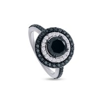 Black & White Natural Diamond Double Frame Ring in 10k White Gold (1.5 Cttw)