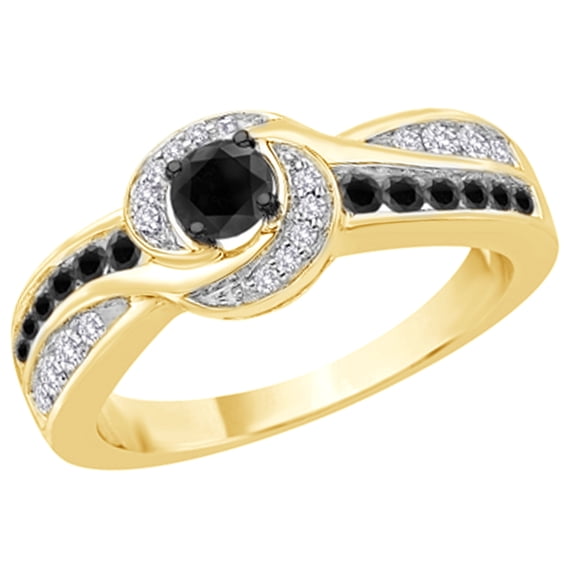 AFFY Black & White Natural Diamond Double Row Ring in 10k Yellow Gold