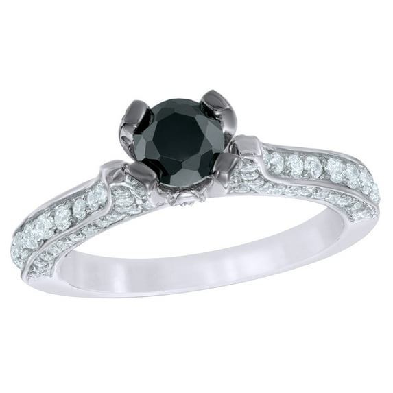 AFFY Black & White Natural Diamond Engagement Ring in 10k White Gold (1.2 Cttw)