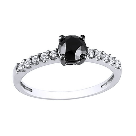 AFFY Black & White Natural Diamond Engagement Ring in 10k White Gold