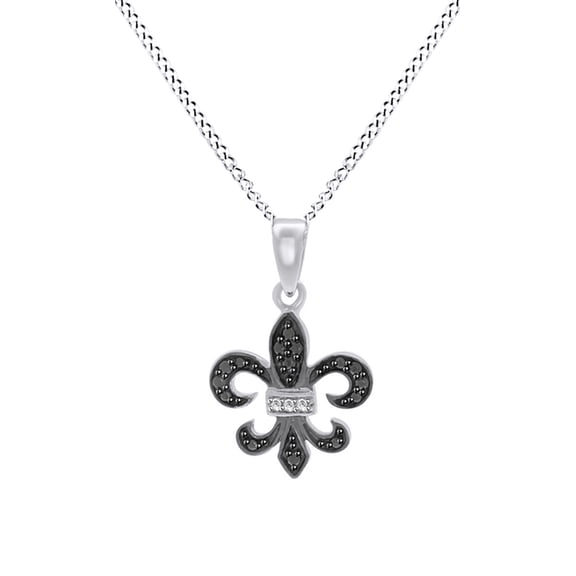 AFFY Black & White Natural Diamond Fleur De Lis Pendant Necklace 14k White Gold Over Sterling Silver