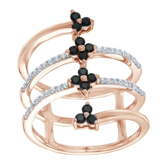 AFFY Black & White Natural Diamond Flower Spiral Ring in 10k Rose Gold