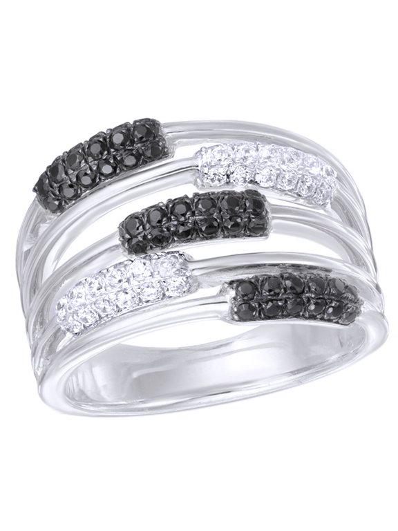 Black & White Natural Diamond Multi-Row Orbit Band Ring in 10k White Gold