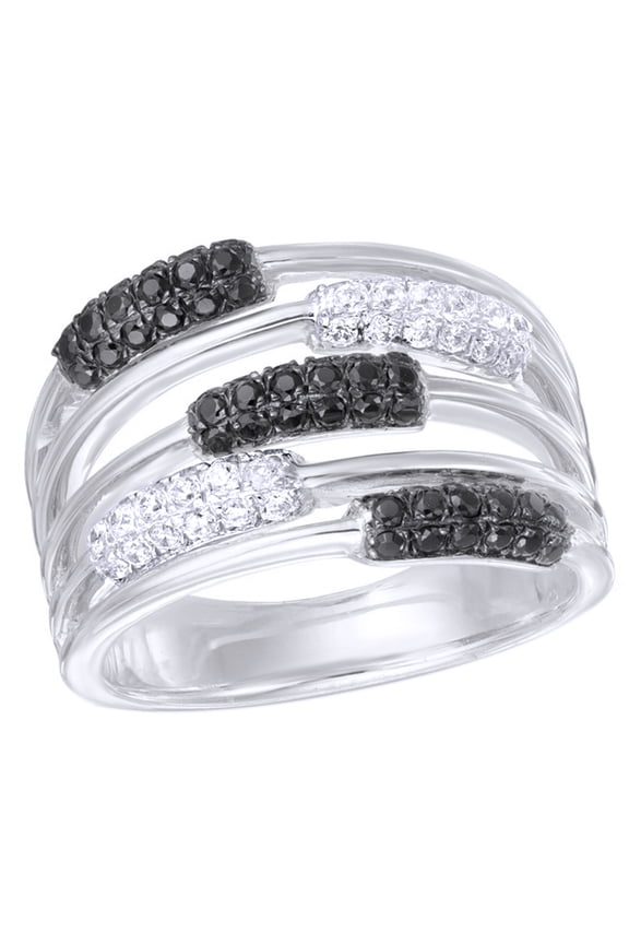 Black & White Natural Diamond Multi-Row Orbit Band Ring in 10k White Gold