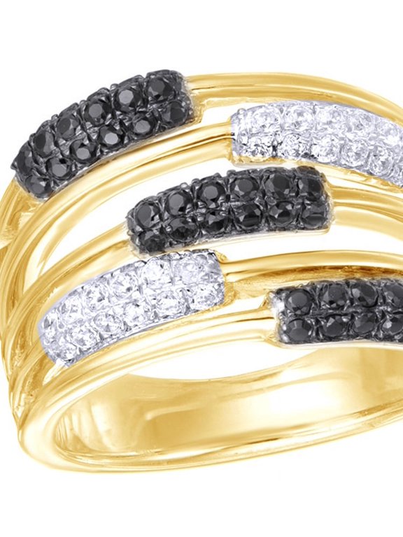 Black & White Natural Diamond Multi-Row Orbit Band Ring in 10k Yellow Gold