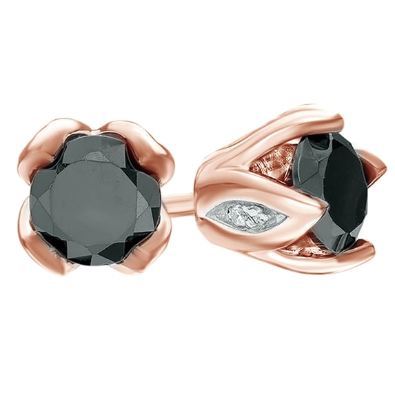 AFFY Black & White Natural Diamond Tulip Stud Earrings in 10K Rose Gold (1 Cttw )
