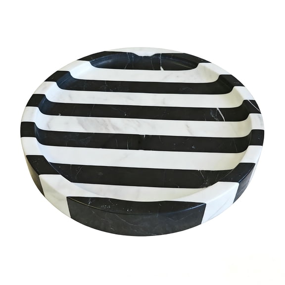 Black White Natural Marble Striped Tray - Geometric Rectangular Vanity Organizer for Jewelry, Makeup, Bath Essentials | Modern Home Decor Storage Tray