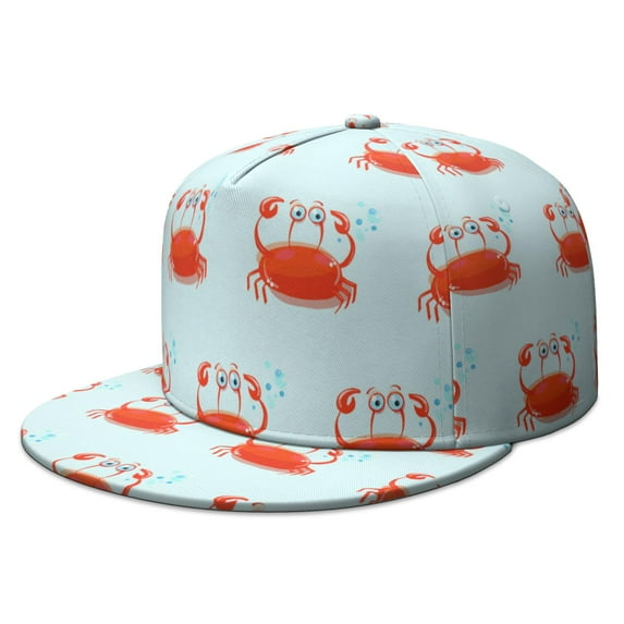 Black & White Nautical Crab Snapback – Classic Marine Theme, Adjustable Flat Brim, Unisex Hat