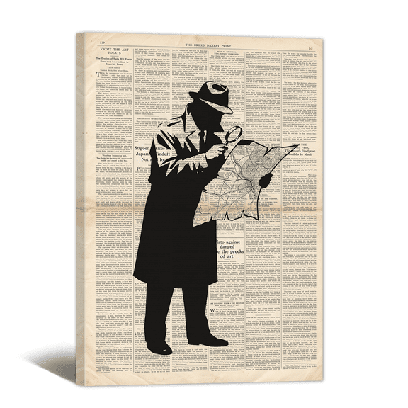 Black & White Newspaper Canvas Wall Art Inspired Man Search Map Prints, Positive Affirming Retro Artwork Minimalist Painting for Home Living Room Bedroom Dorm Decor