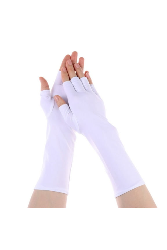 Black White Nude Driving Accessories Cycling Solid Mittens Long Gloves Sunscreen Protection Half Finger Sleeves Fingerless WHITE HALF FINGER 27CM
