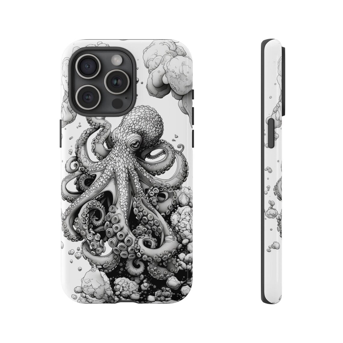 Black White Octopus Line Drawing Abstract Art Phone Case with iPhone 17 ...
