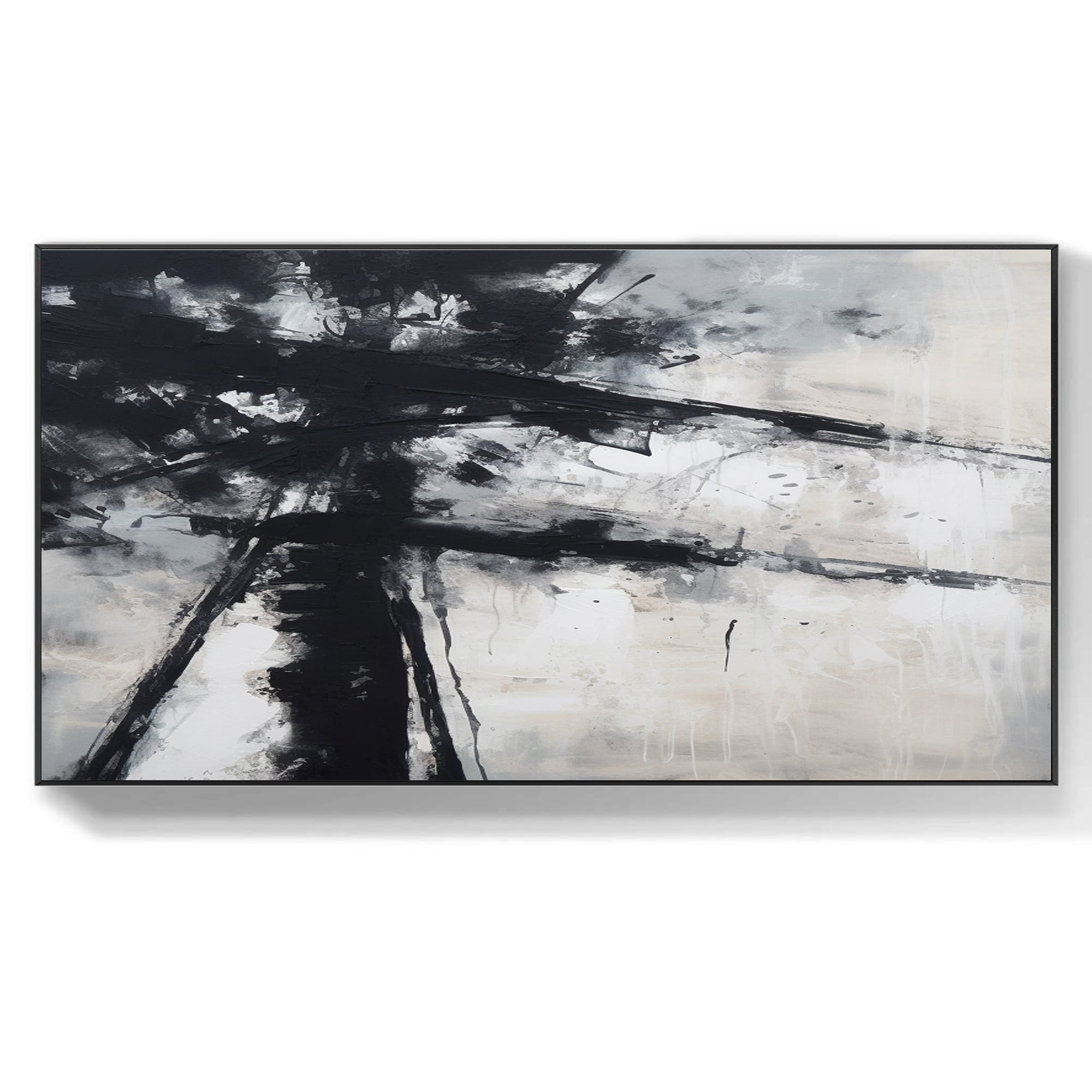 Black and White Oil Painting Black White Abstract Minimalist Artwork on ...