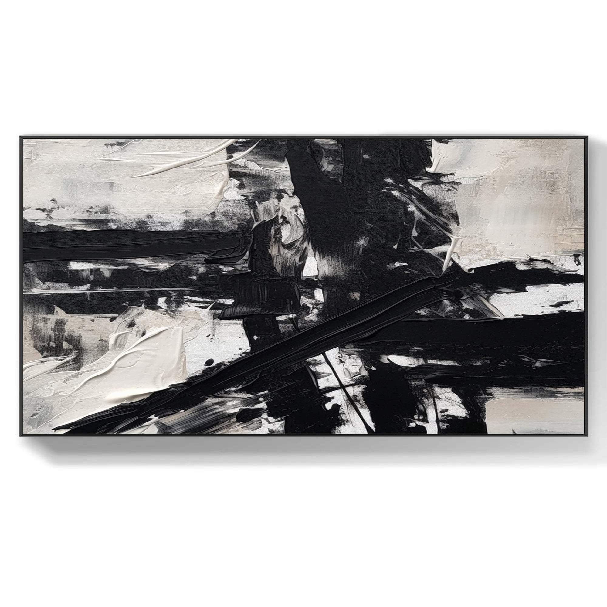 Black and White Oil Painting Abstract Black White Textured Canvas Wall ...