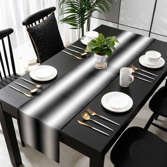 Black White Ombre Cotton Linen Table Runner 13 x 72 inch Modern Minimalism Gradient Abstract Non-slip Rectangular Dining Table Decor for Wedding Party Holiday Dinner