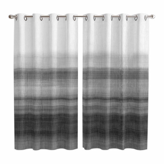 Black White Ombre Kitchen Curtains 63 Inch Length, Vintage Minimalism Abstract Stripes Grommet Top Bedroom Living Room Curtains, Light Filtering Cafe Curtain Drapes 2 Panels Set 84''x63''
