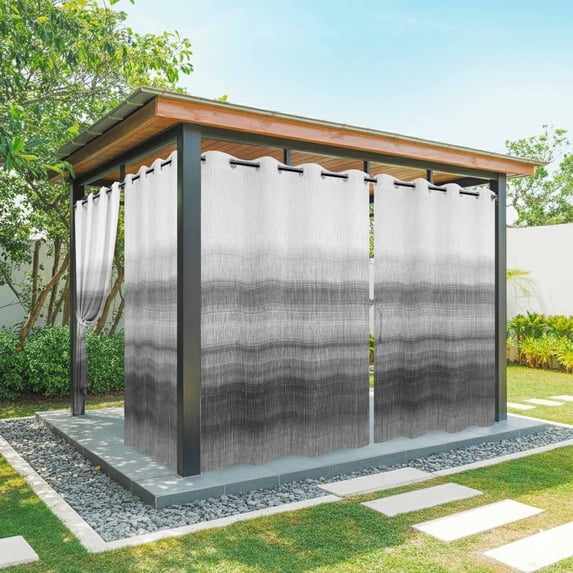 Black White Ombre Outdoor Curtains for Patio Waterproof,Windproof Privacy Curtains with Weighted Bottom,Vintage Minimalism Abstract Stripes Outside Drapes for Picnic Garage Yard 54"x84" 2 Panel