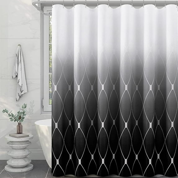Black and White Ombre Shower Curtain Black Ombre Geometric Men Bathroom Decor Shower Curtains with 12 Hooks Waterproof Waffle Fabric Shower Curtain Machine Washable 72 x 72 Inches Black White and Gray
