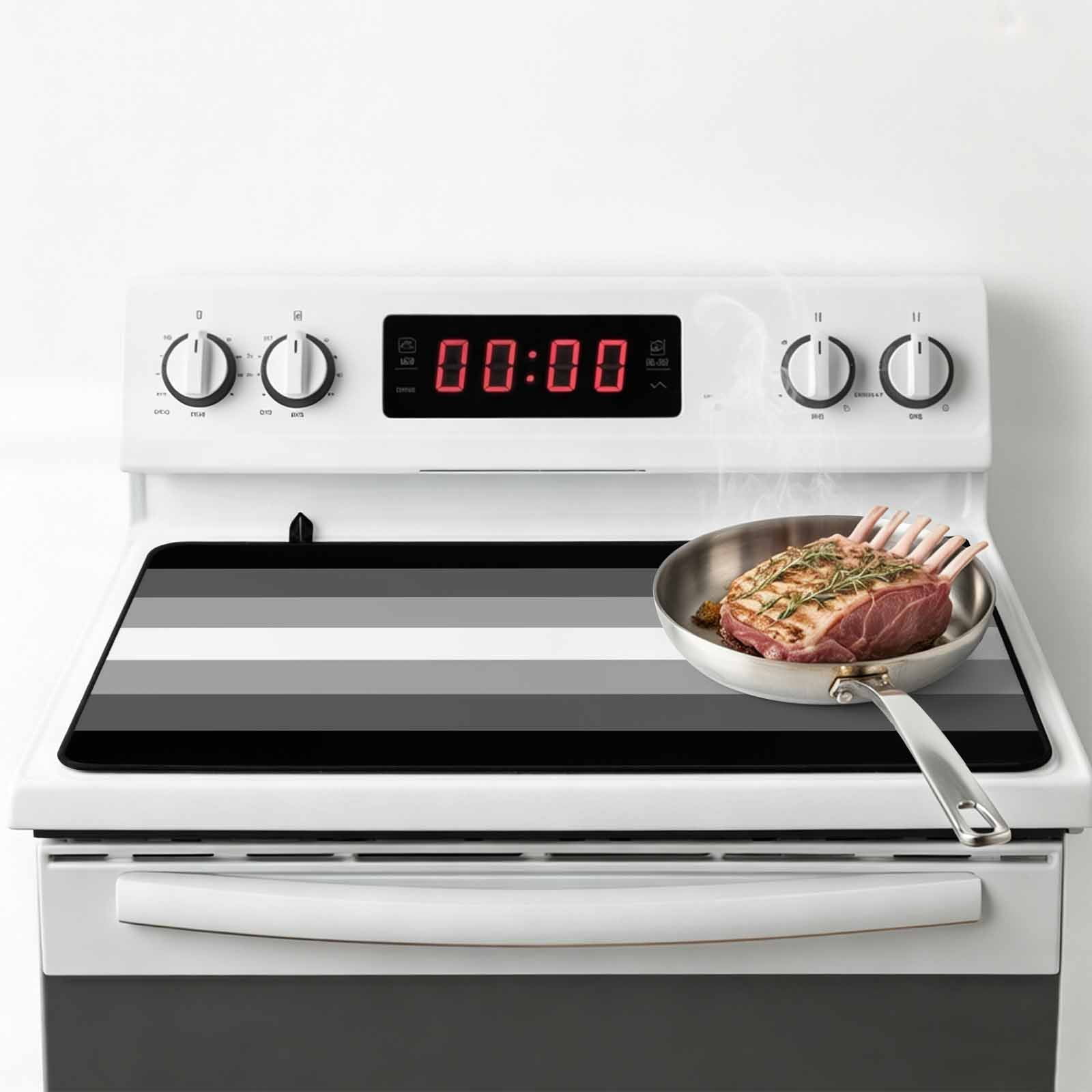Black White Ombre Stove Top Cover for Electric Stove, Heat-proof & Non Slip Glass Top Stove Cover Protector, Gradient Black Woods Farmhouse Kitchen Flat Cooktop Rubber Mat 24x21 Inches