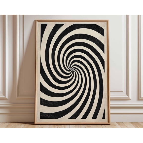 Black White Op Art Swirl Wall Art Print, Unframed Paper Poster 8x10in