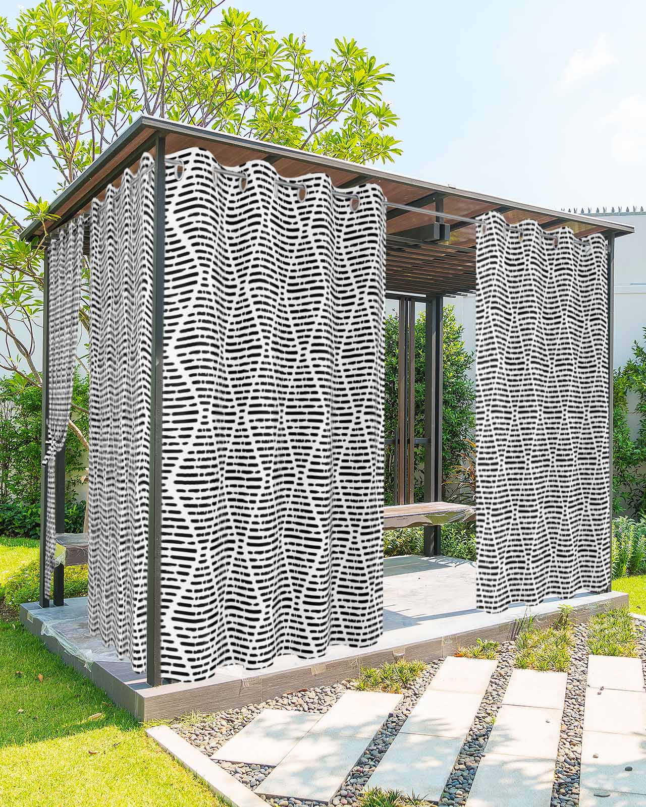 Black White Outdoor Curtains for Patio, Modern Abstract Art Farmhouse Privacy Drapes Grommet Waterproof Outside Curtains for Porch/Cabana/Balcony 54"x 108", 1 Panel