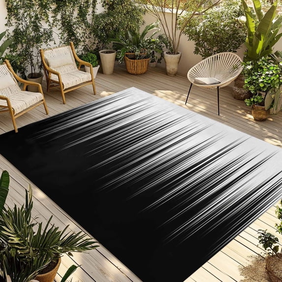 Black White Outdoor Rug for Patio/Deck/Porch, Non-Slip Large Area Rug 4 x 6 Ft, Modern Geometric Abstract Gradient Striped Indoor Outdoor Rugs Washable Area Rugs, Reversible Camping Rug Carpet Runner