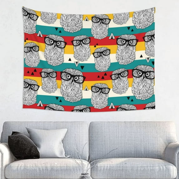 Black White Owl Colorful Stripes Tapestry for Bedroom - Tapestry Wall Hanging Wall Tapestry for Dorm Wall Decor Home Decoration , Aesthetic Funny Tapestry 29 x 37in