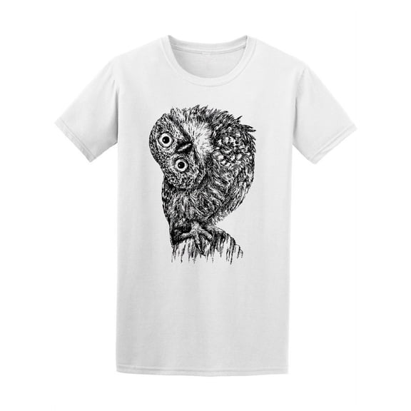 Black & White Owl Sketch T-Shirt Men -Image by Shutterstock, Male Medium